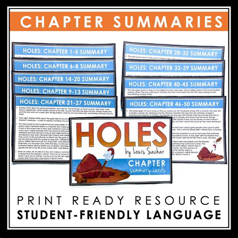Holes Chapter Summaries - Plot Summary Cards for Louis Sachar's Novel ...