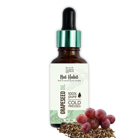 Nat Habit Grapeseed Oil, 30ml - Unisex, Natural, Body & Hair Oil ...