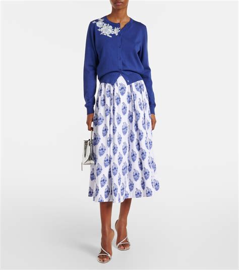 Embroidered silk and cotton cardigan in blue - Carolina Herrera | Mytheresa