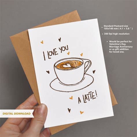 #etsy shop: INSTANT DOWNLOAD- I love you a latte. Coffee valentine card ...