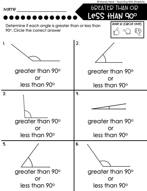 3rd Grade Geometry – Greater Than or Less Than 90 Degrees Worksheet 1 ...
