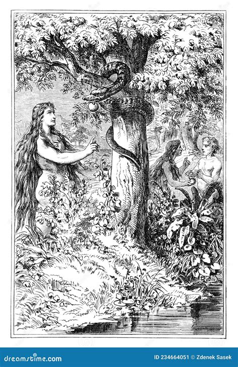 Eve Talking with Serpent and Adam about Fruit from Forbidden Tree in ...