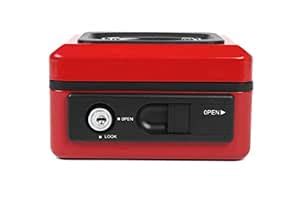 Shraddha Collections Red Steel Lever Cash Box (15.24 cm x 11.68 cm x 8. ...