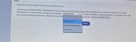 Solved: Select the correct answer from each drop-down menu. A forest ...