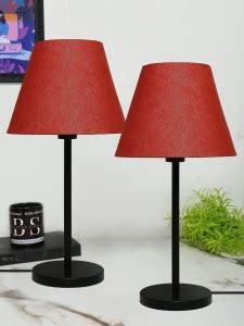 BTR Crafts Black Metal Base and 8 Inch Red Texture Cotton Fabric Shade ...