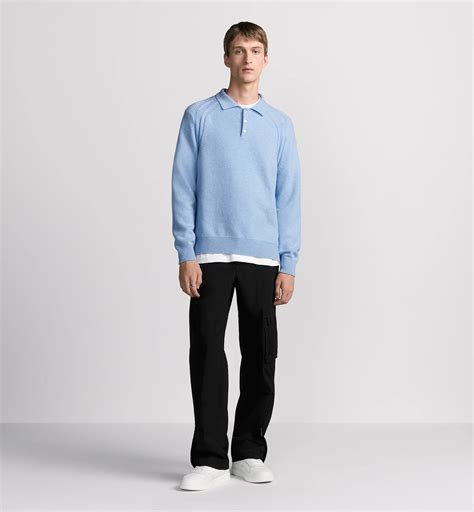 Dior Icons Long-Sleeved Polo Shirt Blue Cashmere Jersey | DIOR