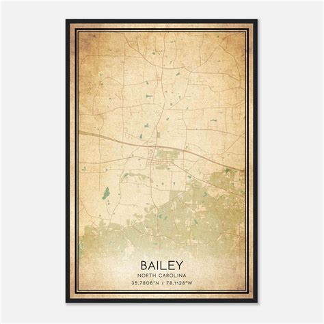 Vintage Bailey North Carolina Map Poster, Bailey NC City Road Wall Art ...