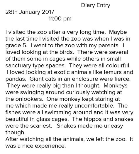 Diary writting .you went to the zoo explain you experience - Brainly.in