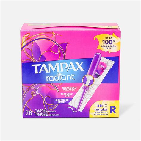 Tampax Radiant Tampons with BPA-Free Plastic Applicator and LeakGuard ...