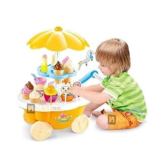 Buy Nickspool® Ice Cream Toy Cart Play Set for Kids Pretend Play Food ...