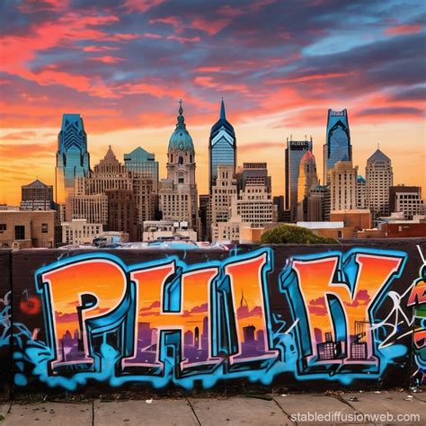 Philadelphia Sunset Skyline with Graffiti | Stable Diffusion Online