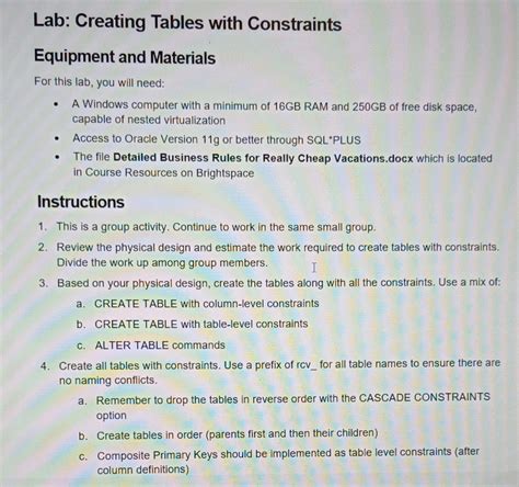 Image result for Lab Creating Tables with Constraints SQL