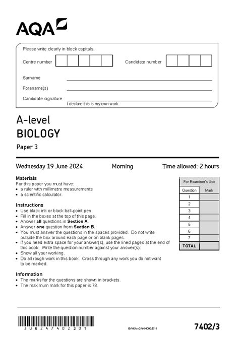 AQA GCSE BIOLOGY Paper 1 Higher Tier Mark Scheme June 2023 - Studocu
