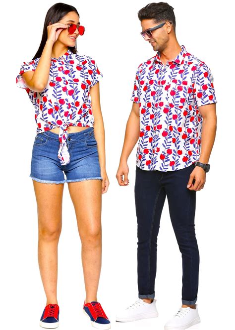 Rayon Combo Twinning Couple Matching Shirts with Front Knot and Spread ...