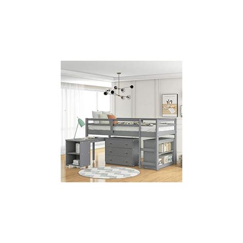 Buy Kids Loft Bed with Rolling Portable Desk/Storage Shelf/Guard Rail ...