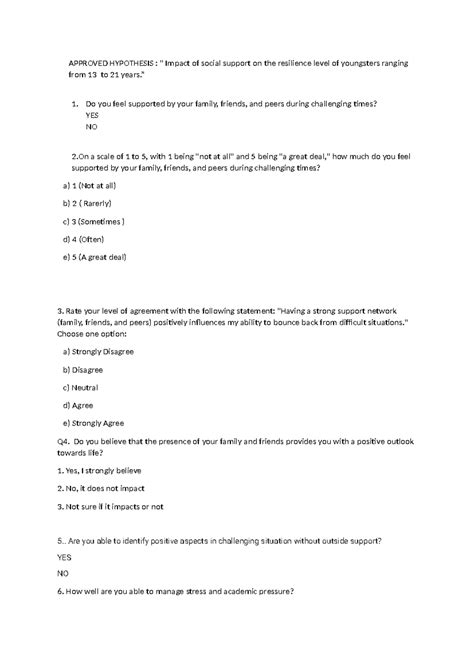 Psychology Sample Survey Q n A - APPROVED HYPOTHESIS : " Impact of ...