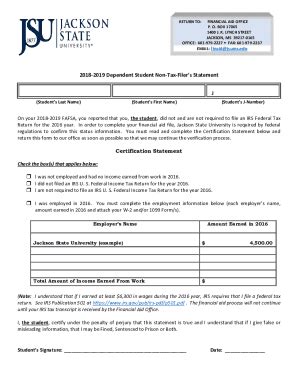 Fillable Online 2018-2019 Dependent Student Non-Tax-Filer's Statement J ...