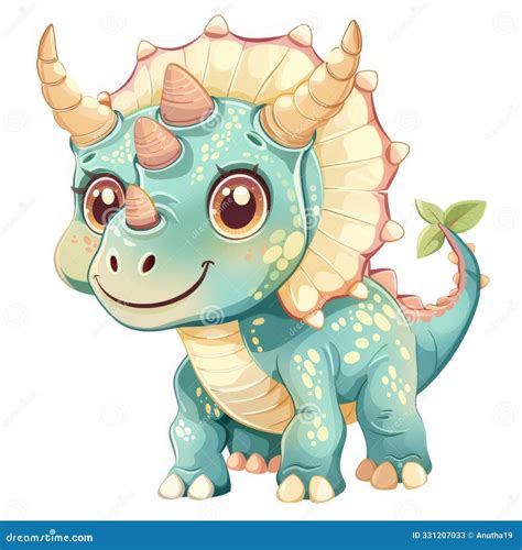 Cute Baby Dinosaur with Horns and Leaf Tail in Light Coloration on ...