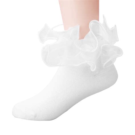 Hepihool White Ruffle Socks, Girls Double Lace Frilly Dress Socks ...