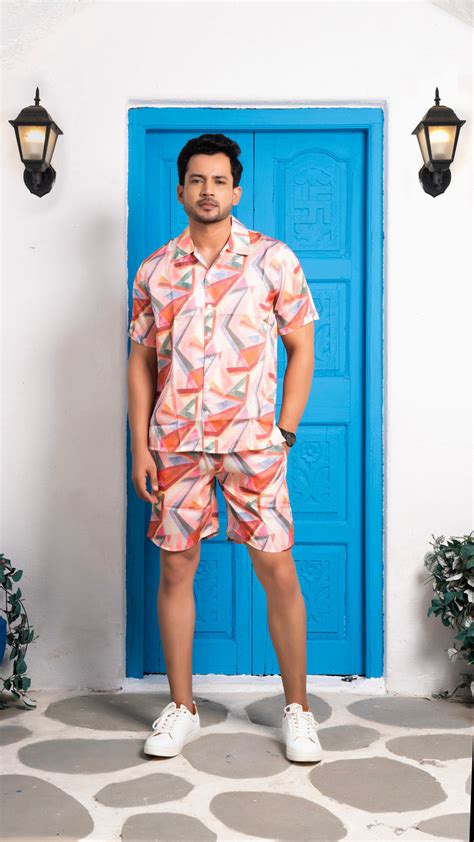 Linen Geometric Co-ord Set| Shop Stylish Linen Co-ord Set for Men Online