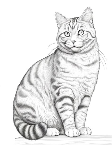 Premium Photo | Drawing of a cat sitting on a table with a white ...