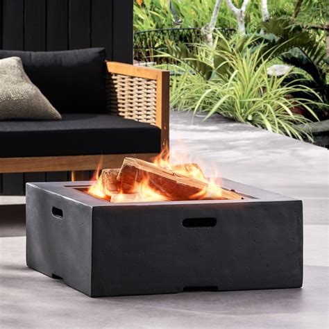 Latitude Run® 29" Square Fire Pit In Dark Gray Magnesium Oxide - Wood ...