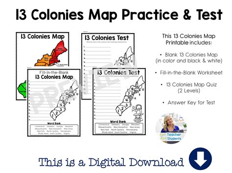 13 Colonies Map Quiz, 13 Colonies Map Worksheet, Blank 13 Colonies Map ...