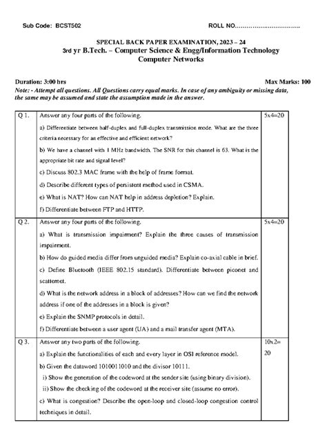 Sub Code: ROLL EVEN SEMESTER EXAM 2023-24 B.Tech CSE Software Quality ...