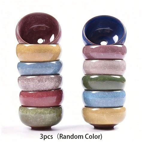 3pcs Rustic Ice-Craed Ceramic Succulent Pots - Mini Desktop Planters In ...