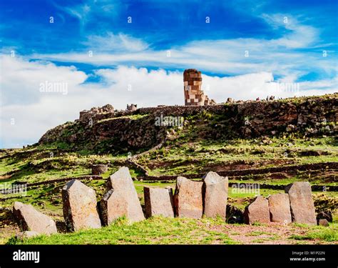 Stone Circle and Chullpa in Sillustani, Puno Region, Peru, South ...