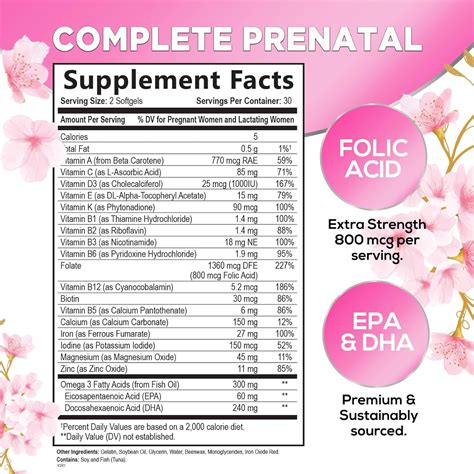 Multivitamínico prenatal con ácido fólico y DHA, suplemento vitamínico prenatal, folato, omega 3 ...