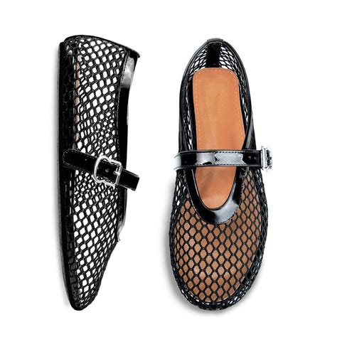 Mesh Ballet Flats For Women Buckle Strap Comfortable Casual Office ...