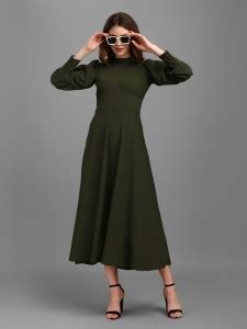 PURVAJA Women Empire Waist Dark Green Midi/Calf Length Dress - Buy ...