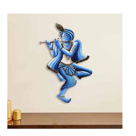 eCraftIndia Blue Lord Krishna Playing Flute Handcrafted Decorative Iro ...