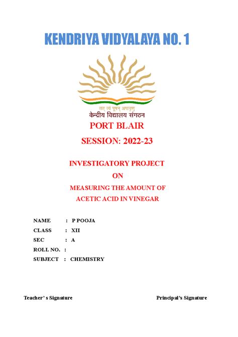 Chemistry XII - Investigatory Project on Measuring Acetic Acid in ...