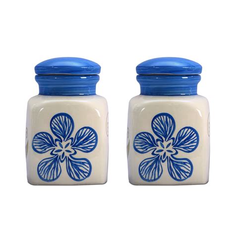 Buy Caffeine Ceramic Stonwear Handmade Cream And Blue Petals Barni ...