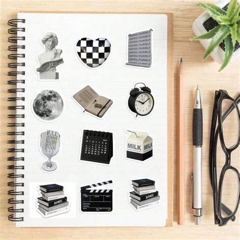 61Pcs Black And White Stickers Y2K Aesthetic Stickers Black Stickers ...