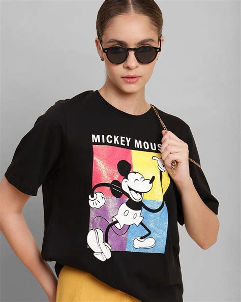 Mickey Mouse Black Regular Fit Tshirt Women – Free Authority