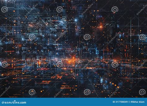 Bright Lights in a Futuristic City, a Matrix-like Grid of Numbers and ...