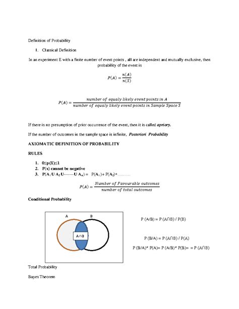 Summary of Probability - Definition of Probability Classical Definition ...