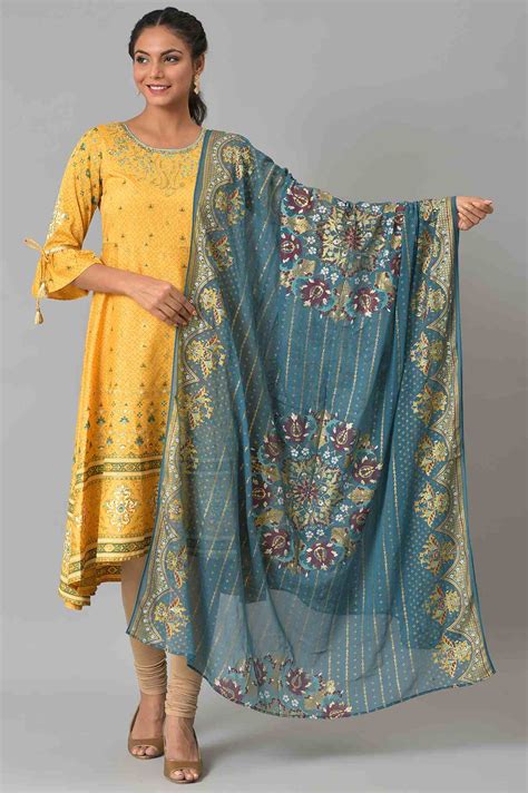 Buy Blue Placement Print Silver Chiffon Dupatta Online for Woman | Shop ...