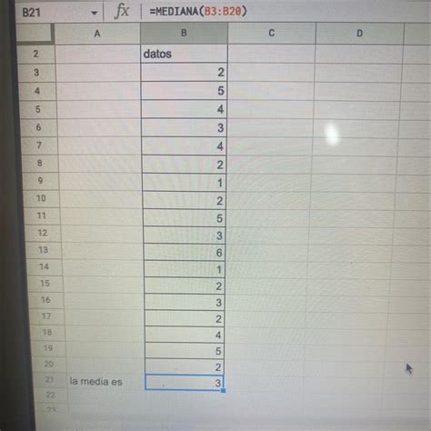 cual es la mediana de los siguientes datos: 2, 5, 4, 3, 4, 2 1, 2, 5, 3 ...