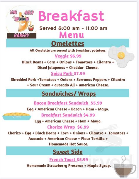 Menu for Half Moon Bakery in Cleveland, OH | Sirved