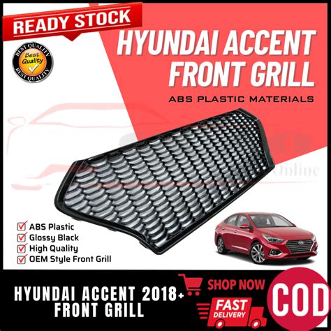 GCAO 2018 - 2023 Hyundai Accent Grill Glossy Car Front Bumper Hood Grille Cover (7136) | Shopee ...