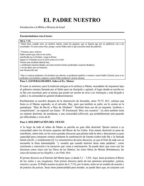 Exegesis 'Padre Nuestro' (once pasos) - EL PADRE NUESTRO Introducción a ...
