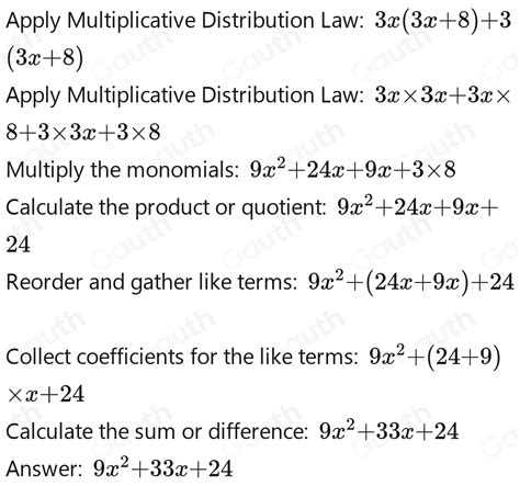 Solved: Express as a trinomial. (3x+3)(3x+8) [algebra]