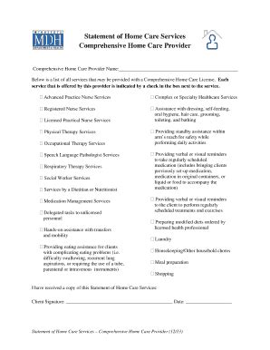 Statement of Home Care Services - Fill Out, Sign & Share Online | pdfFiller