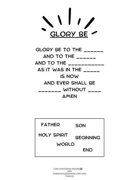 Catholic Kids Worksheet| Glory Be Prayer| Common Catholic Prayers ...