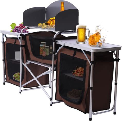 Folding Camping Kitchen Table with Storage and 26'' Tabletop, 2 Side ...
