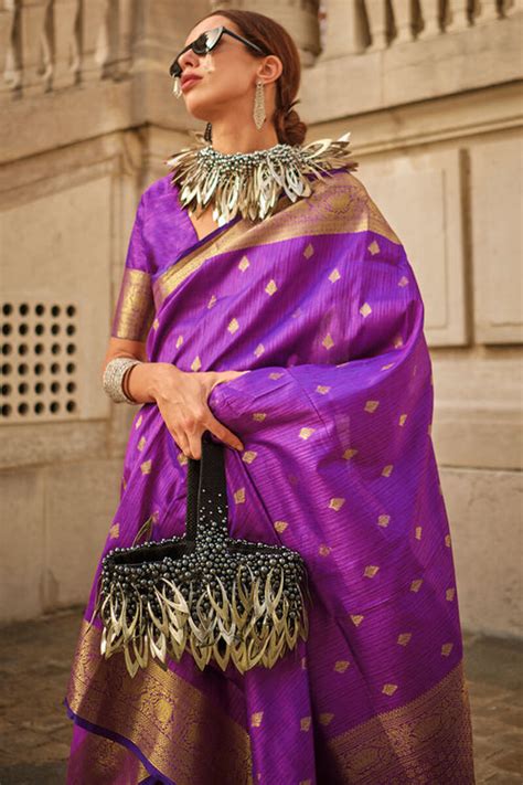 Beleaguer Purple Soft Banarasi Silk Saree With Whimsical Blouse Piece ...